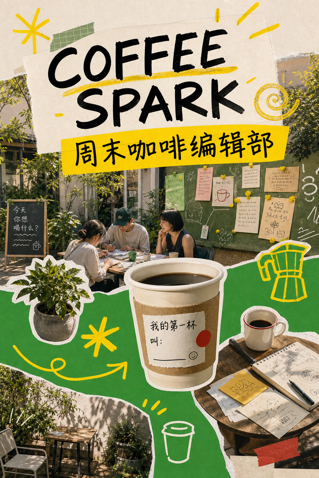 周末咖啡编辑部活动拼贴海报